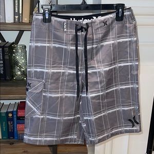 Hurley Board Shorts, Gray/White Stripes, Size 16